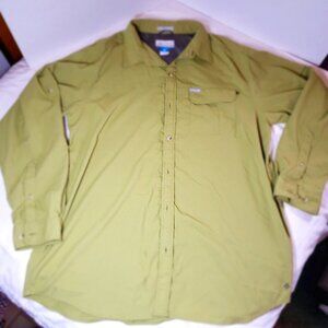 Columbia Insect Blocker Mens Button Down Shirt XL Green Mini Check Long Sleeve